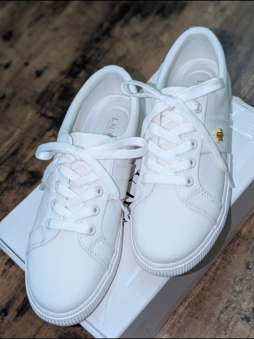 Lauren Ralph Lauren White Canvas Low-Top Lace-Up Sneakers